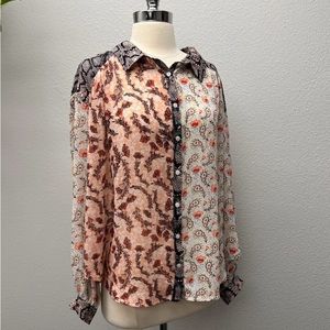 Free People Pink Red Floral Dani Button Down Blouse NWOT